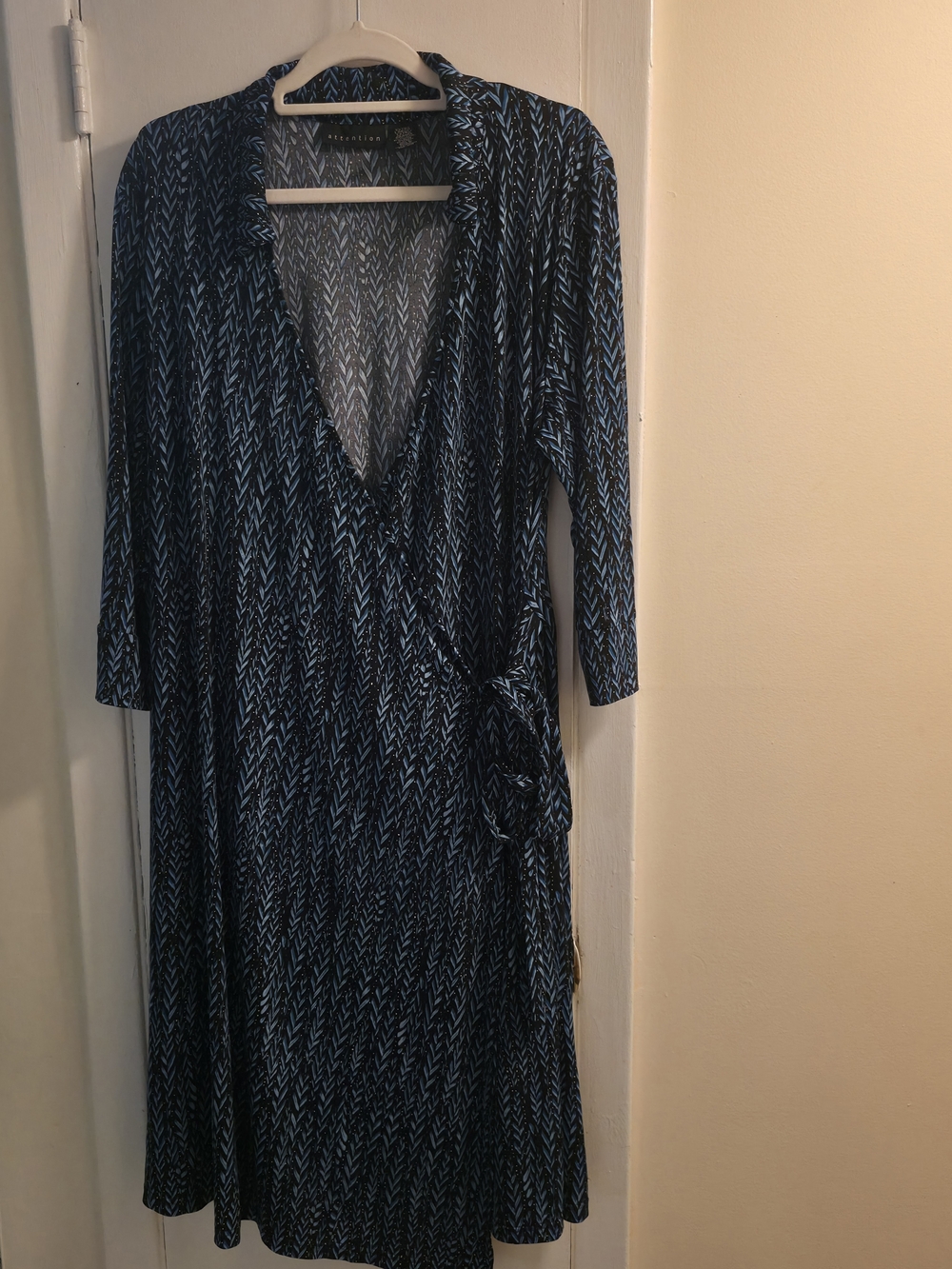 attention Navy and Light Blue Printed Wrap Dress XL